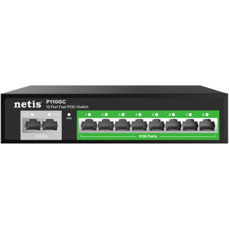 Netis 8 Port Gigabit Ethernet PoE Switch/8 POE/2 UpLink Port/ VLAN Extend/DC 100-220 V AC/50-60Hz
